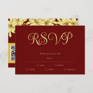 Simple Elegant Burgundy & Gold RSVP Card