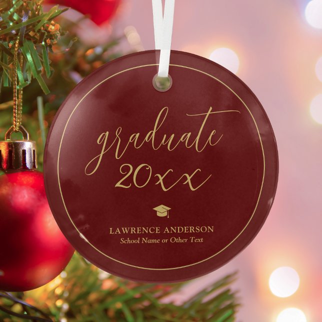 Simple Elegant Burgundy Graduate 2025 Graduation Glass Tree Decoration (Creator Uploaded)