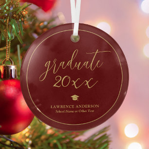 Simple Elegant Burgundy Graduate 2026 Graduation Glass Tree Decoration