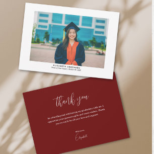 Simple Elegant Burgundy Graduate Photo Graduation Thank You Card