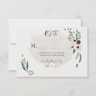 Simple Elegant Burgundy Greenery Watercolor RSVP Card