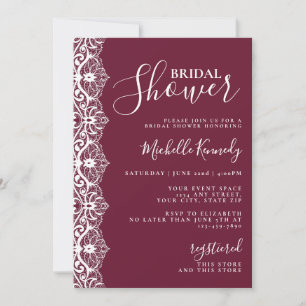 Simple Elegant Burgundy Lace Bridal Shower Invitation