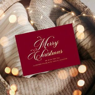 Simple Elegant Burgundy Merry Christmas Gold Foil Holiday Card