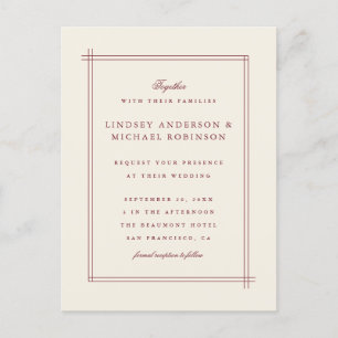 Simple Elegant Burgundy & Pearled Ivory Wedding Invitation Postcard