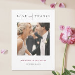 Simple Elegant Burgundy Photo Wedding Thank You Card<br><div class="desc">This simply chic custom photo wedding thank you card template features an elegant, minimalist, modern design. The default shape is standard sharp corners, but rounded corners also work wonderfully with this design, so try both looks and see which one grabs you! The front features your favourite photo, first names and...</div>