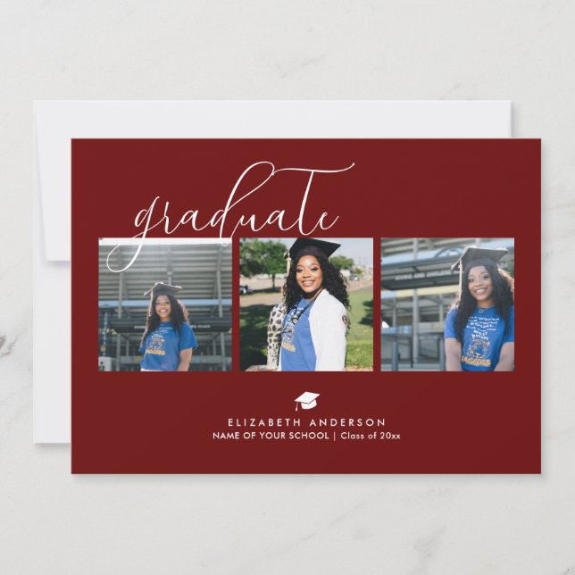 Simple Elegant Burgundy Red Graduation Photo Invitation (Front)