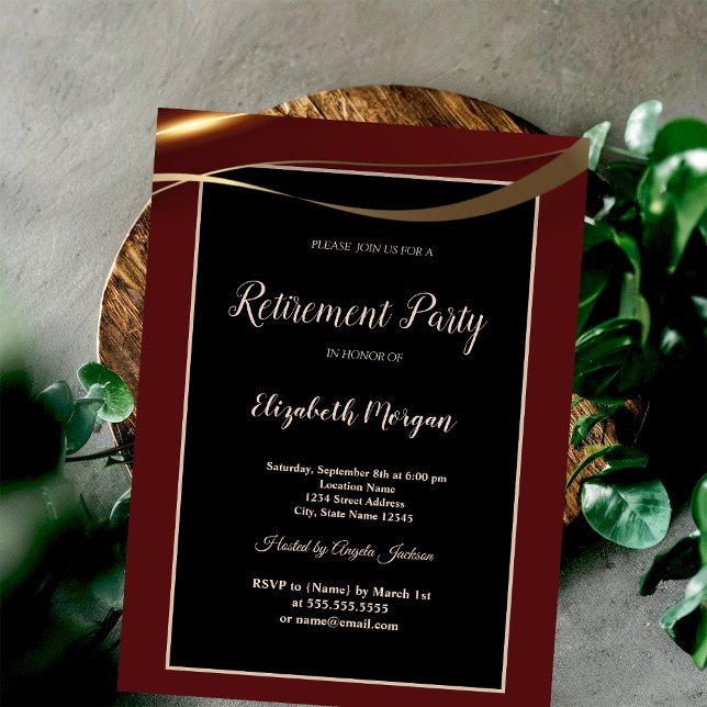 Simple Elegant Burgundy Retirement  Invitation (Creator Uploaded)