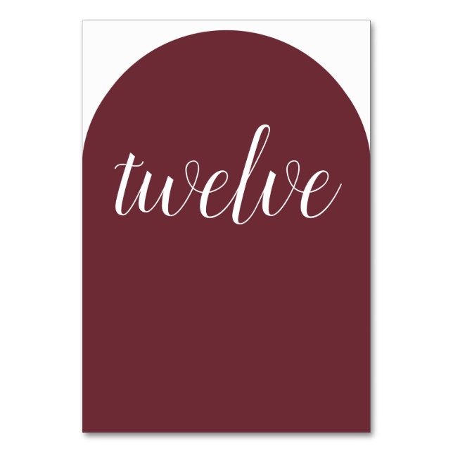 Simple Elegant Burgundy Rounded Table Number (Front)