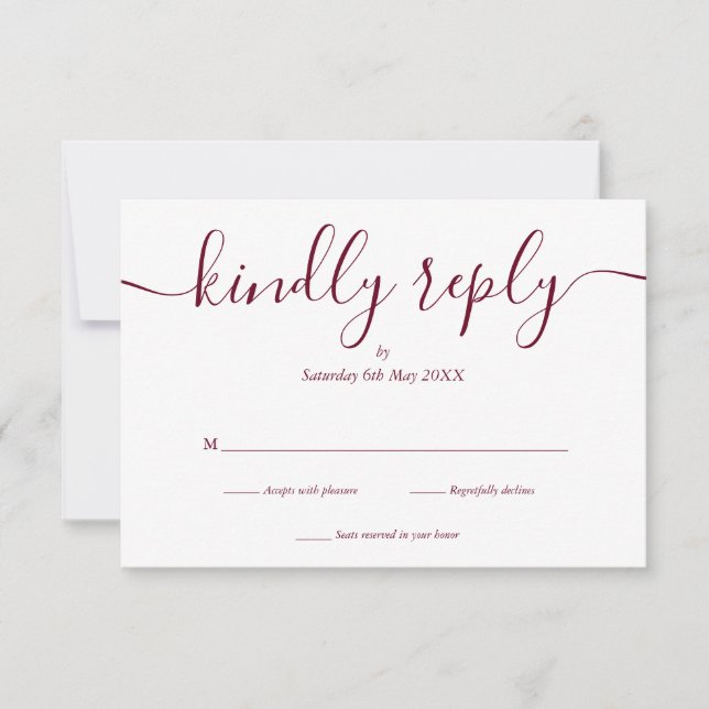 Simple Elegant Burgundy Script   RSVP Card (Front)