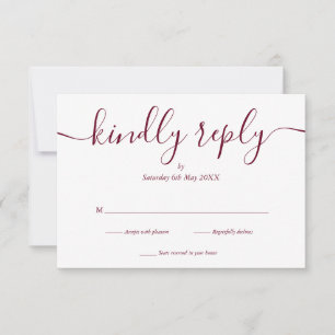 Simple Elegant Burgundy Script RSVP Card