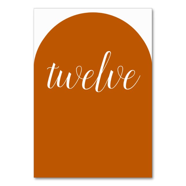 Simple Elegant Burnt Orange Rounded Table Number (Front)