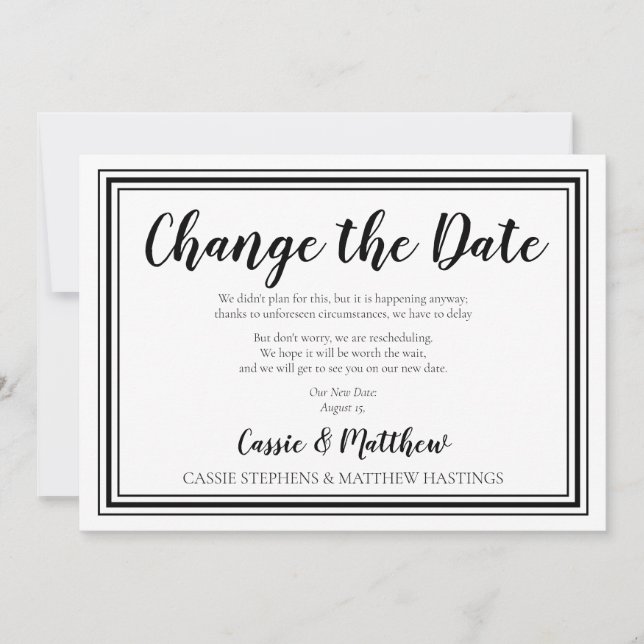 Simple Elegant BW Wedding Change the Date Invitation (Front)