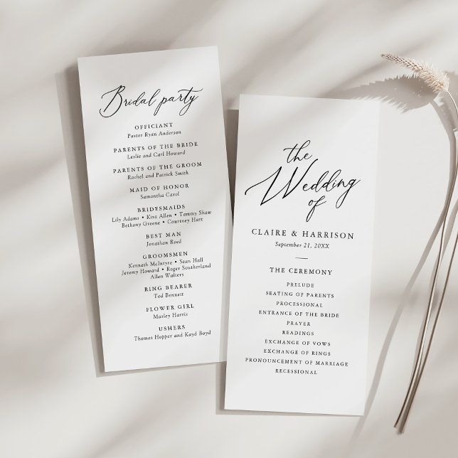 Simple Elegant Calligraphy 4x9 Wedding Program (Creator Uploaded)