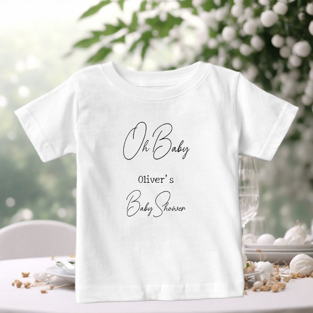Simple Elegant Calligraphy Baby Shower Baby T-Shirt (Creator Uploaded)
