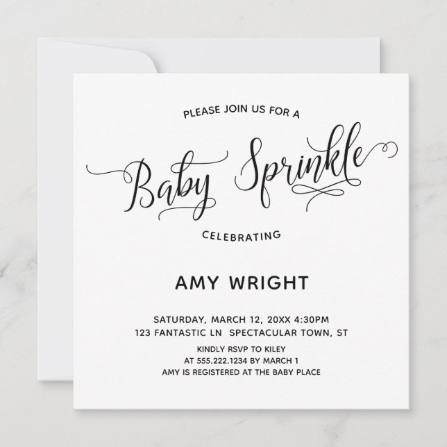 Simple, Elegant Calligraphy Baby Sprinkle Invitation (Front)