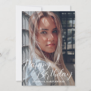 Simple Elegant Calligraphy Birthday Stylish Photo Card
