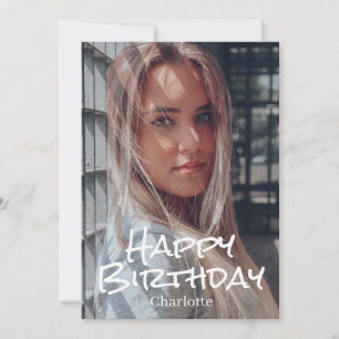 Simple Elegant Calligraphy Birthday Stylish Photo Card