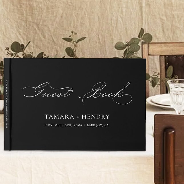 Simple Elegant Calligraphy Black and White Wedding Guest Book (Creator Uploaded)