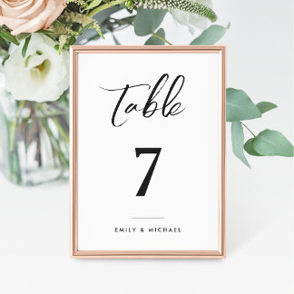 Simple Elegant Calligraphy Black and White Wedding Table Number