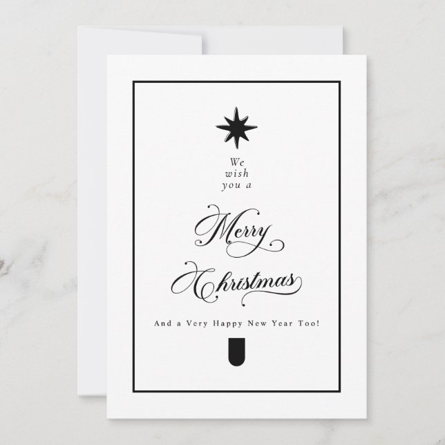 Simple Elegant Calligraphy Black & White Photo Holiday Card (Front)