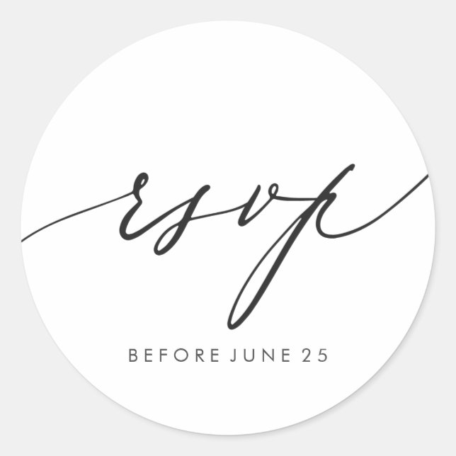 Simple Elegant Calligraphy Black White RSVP Classic Round Sticker (Front)