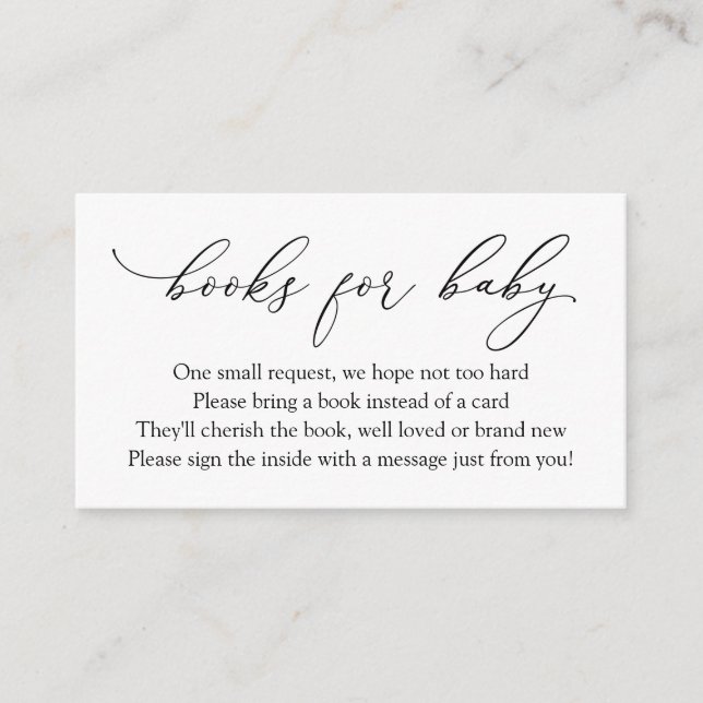 Simple Elegant Calligraphy Books for Baby Request Enclosure Card (Front)