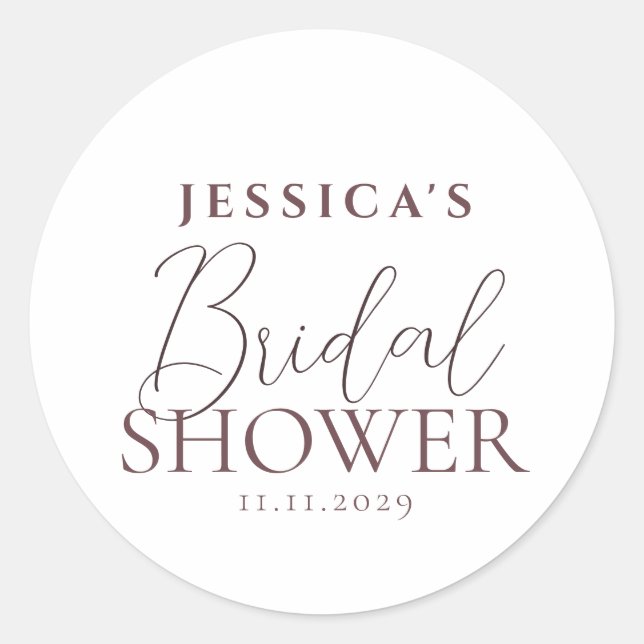 Simple Elegant Calligraphy Bridal Shower Classic Round Sticker (Front)