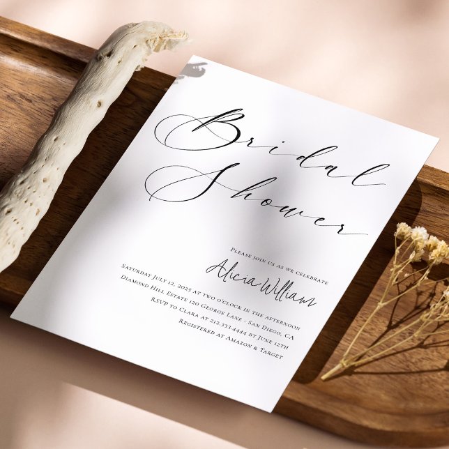Simple Elegant Calligraphy Bridal Shower Invitation (Elegant Minimalist Script Bridal Shower Invitation Personalized)