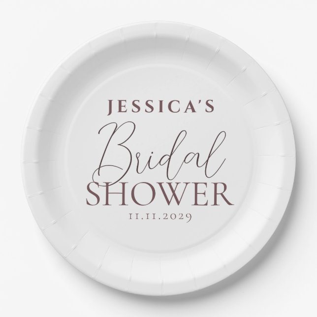 Simple Elegant Calligraphy Bridal Shower Paper Plate (Front)