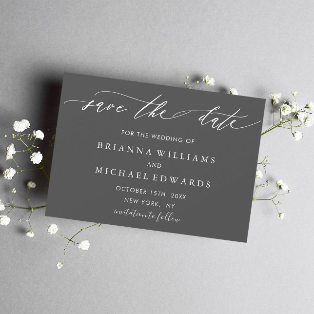 Simple Elegant Calligraphy Grey Wedding Save The Date (Creator Uploaded)