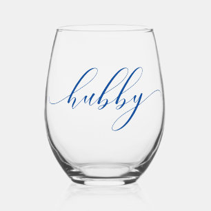 Simple Elegant Calligraphy Hubby Stemless Wine Glass