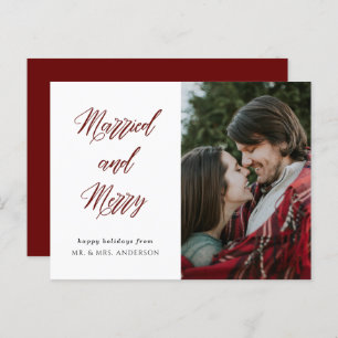 Simple Elegant Calligraphy Married and Merry Photo Postcard