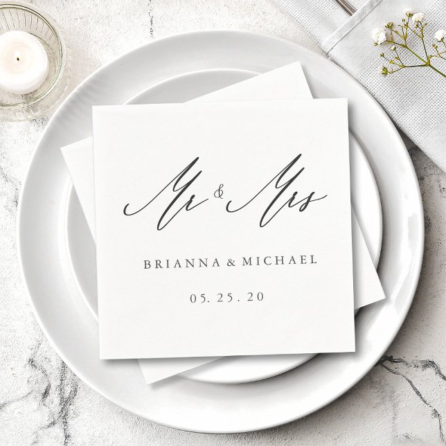 Simple Elegant Calligraphy Mr and Mrs Wedding Napkin (Creator Uploaded)