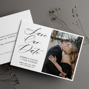 Simple elegant calligraphy photo wedding save the date