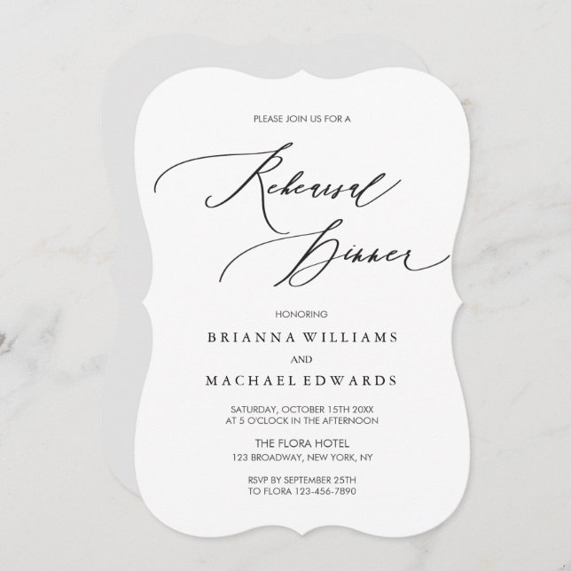 Simple Elegant Calligraphy Rehearsal Dinner Invitation (Front/Back)