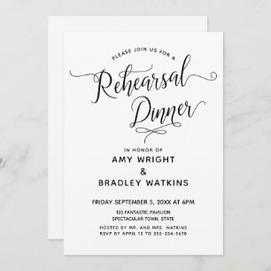 Simple Elegant Calligraphy Rehearsal Dinner Invitation
