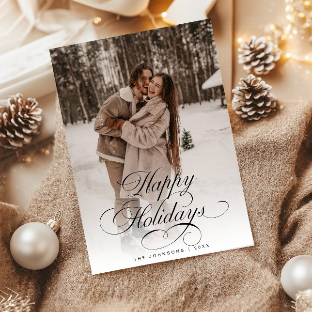Simple Elegant Calligraphy Script Christmas Photo Holiday Card (Creator Uploaded)