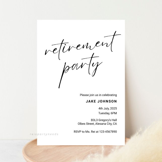 Simple Elegant Calligraphy Script Retirement Party Invitation (retirement party invitation, calligraphy script, elegant, simple, formal, corporate business, black )