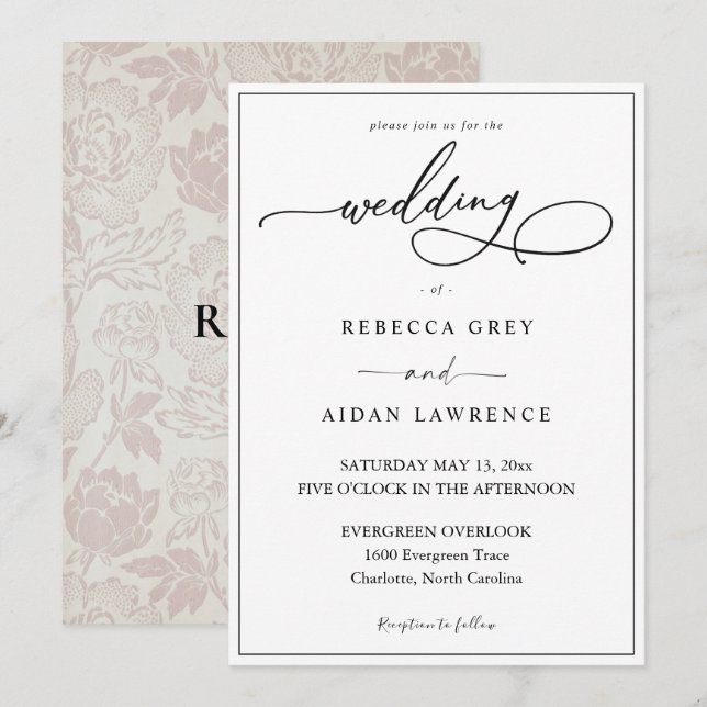 Simple Elegant Calligraphy Script Wedding Invitati Invitation (Front/Back)