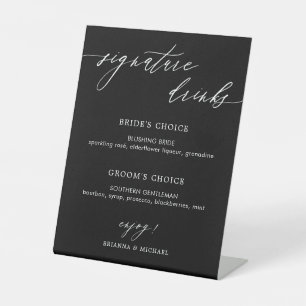 Simple Elegant Calligraphy Signature Drinks Black Pedestal Sign