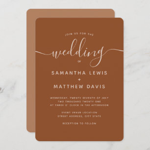 Simple Elegant Calligraphy Terracotta Wedding Invitation