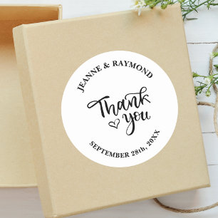 Simple Elegant Calligraphy Thank You Wedding Favou Classic Round Sticker