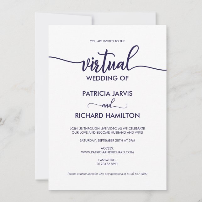 Simple Elegant Calligraphy Virtual Wedding Invitation (Front)