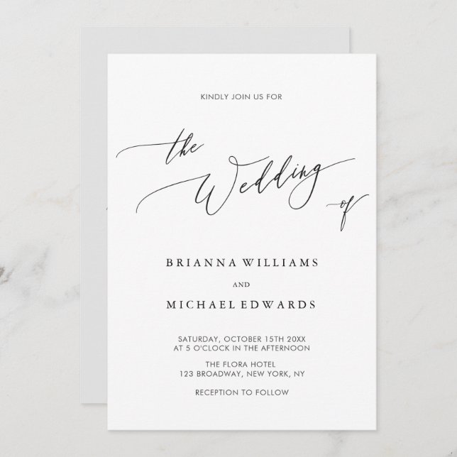Simple Elegant Calligraphy Wedding Invitation (Front/Back)