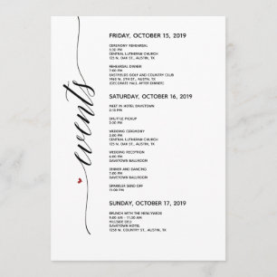 Simple Elegant Calligraphy Wedding Itinerary Card