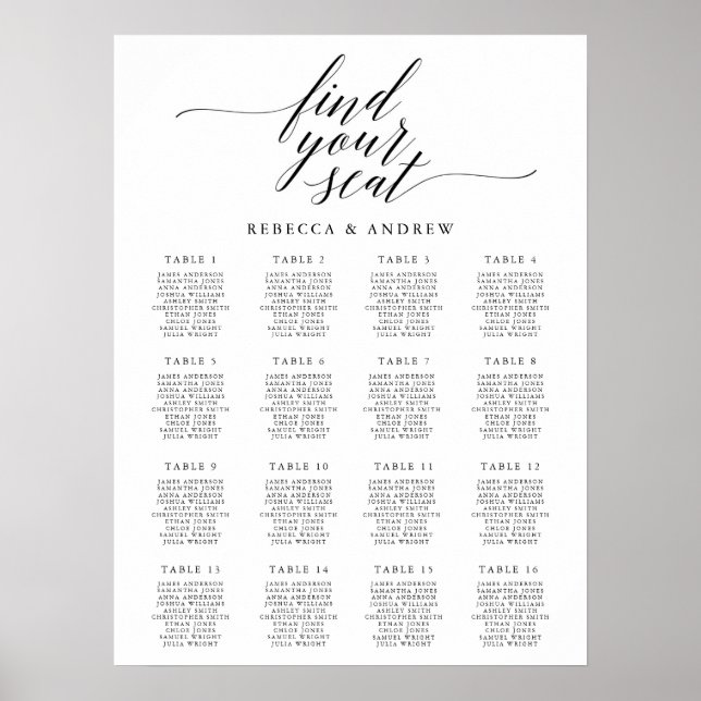 Simple & Elegant Calligraphy Wedding Seating Chart (Front)
