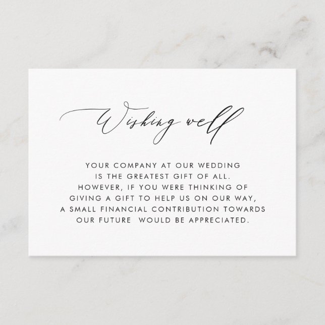 Simple Elegant Calligraphy Wedding Wishing Well En Enclosure Card (Front)