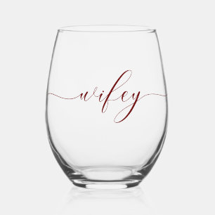 Simple Elegant Calligraphy Wifey Stemless Wine Glass
