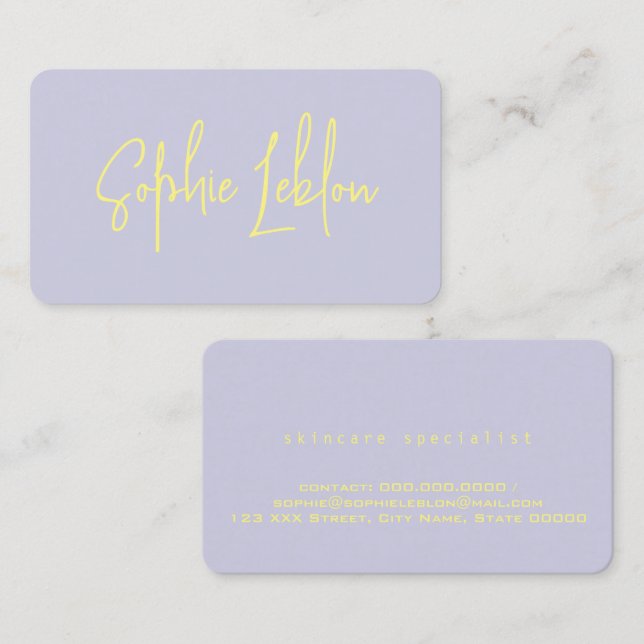 Simple Elegant Calligraphy yellow on blue Business Card (Front/Back)