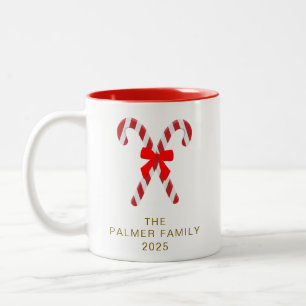 Simple Elegant Candy Christmas Family Name Two-Tone Coffee Mug